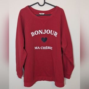 2X Penningtons Paris Graphic Crewneck Sweatshirt Red Cotton Blend Relaxed